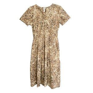 Grace + Karma Leopard Print Maxi Dress Women's L Short Sleeve V Neck Flowy NWT